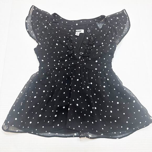 DKNY Toddler Girls Black Dot Blouse sz 3T Flutter Sleeve Blouse - Picture 1 of 7